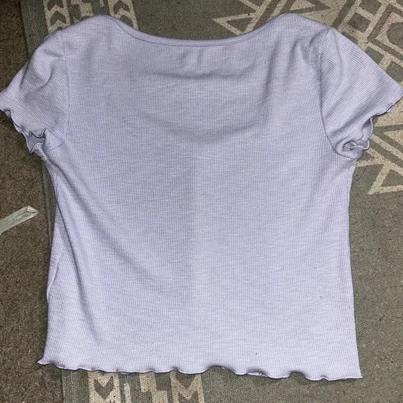 Women's Lilac Button-Up Ribbed Top Lettuce Trim Aeropostale - Picture 6 of 7